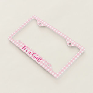 It's a Girl Pink Gingham New Baby Announcement License Plate Frame