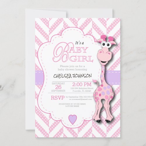 Its a Girl _ Pink Giraffe _ Baby Shower Invitation
