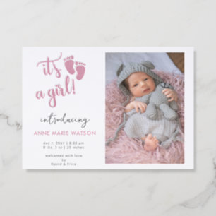 Its a girl Pink Girl Photo Birth Announcement