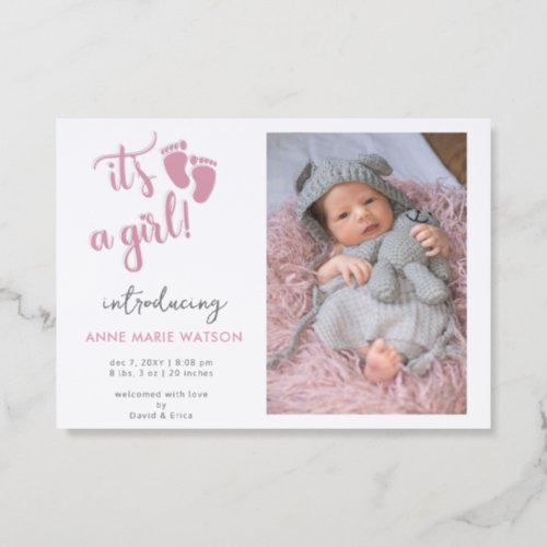 Its a girl Pink Girl Photo Birth Announcement