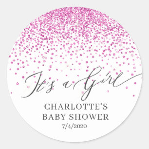 It's a Girl Pink Glitter Favor Sticker