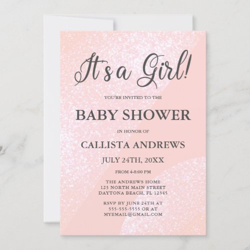 Its a Girl Pink Glitter Geometric Baby Shower Invitation