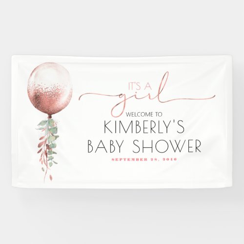 Its a Girl Pink Gold Balloon Baby Shower Banner
