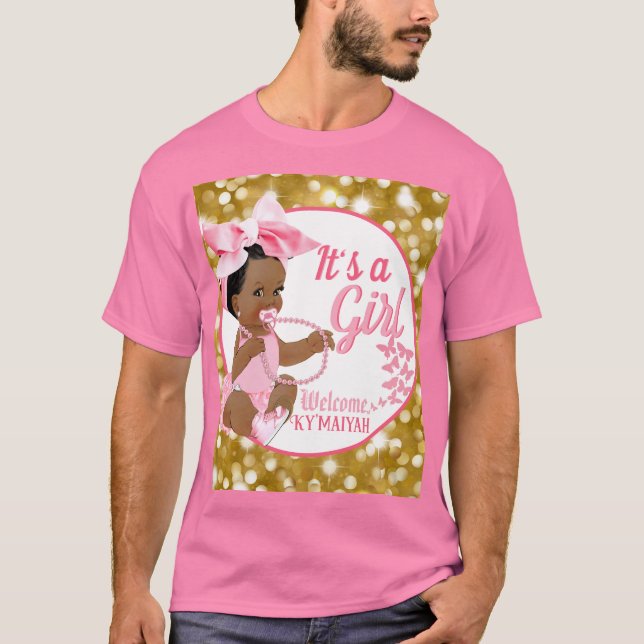 It's a Girl Pink & Gold Ethnic Baby Shower T-Shirt (Front)