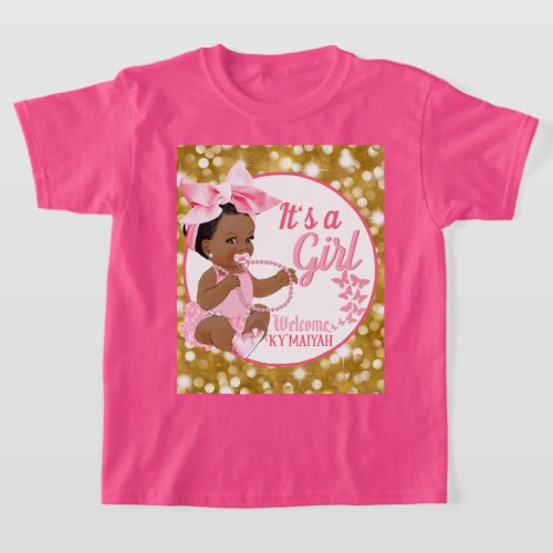 Its a Girl Pink  Gold Ethnic Baby Shower T_Shirt