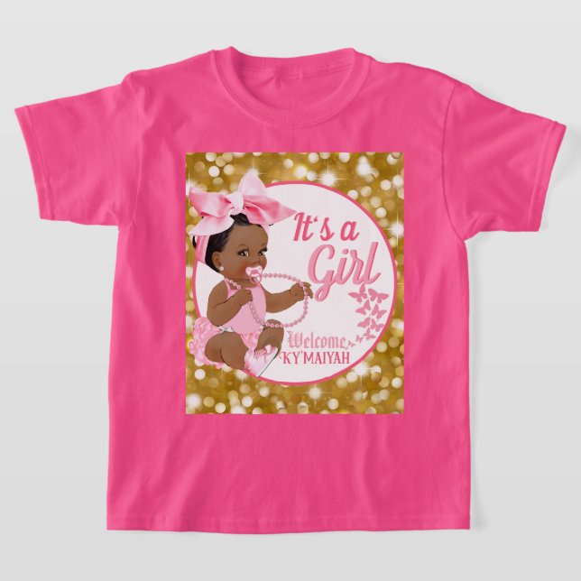 It's a Girl Pink & Gold Ethnic Baby Shower T-Shirt (Laydown)