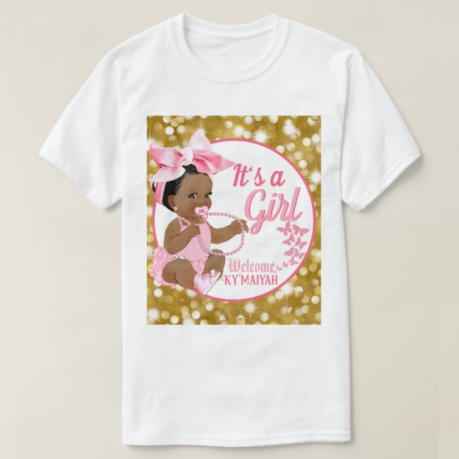 It's a Girl Pink & Gold Ethnic Baby Shower White T-Shirt | Zazzle