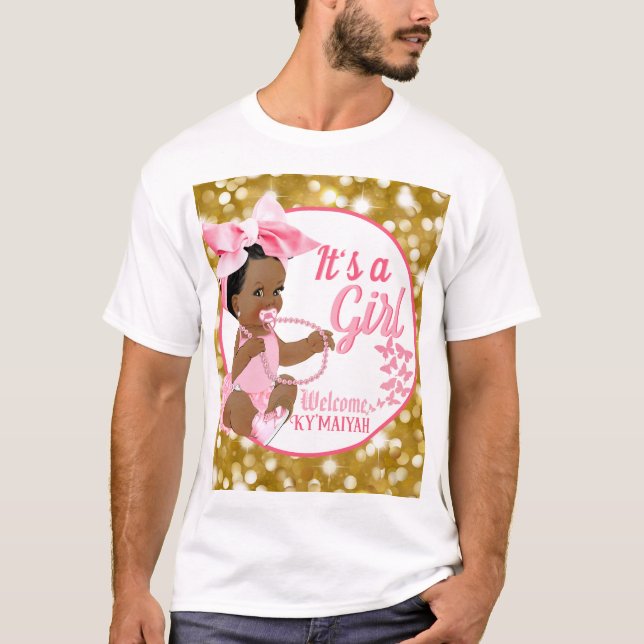 It's a Girl Pink Gold Ethnic Baby Shower White T-Shirt