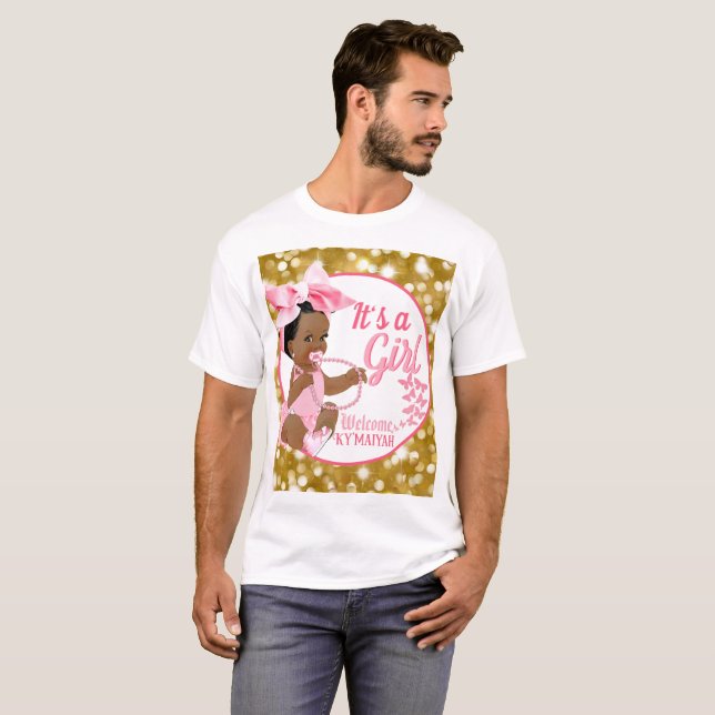 It's a Girl Pink & Gold Ethnic Baby Shower White T-Shirt | Zazzle