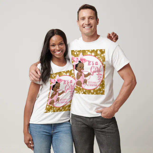 It's a Girl Pink Gold Ethnic Baby Shower White T-Shirt
