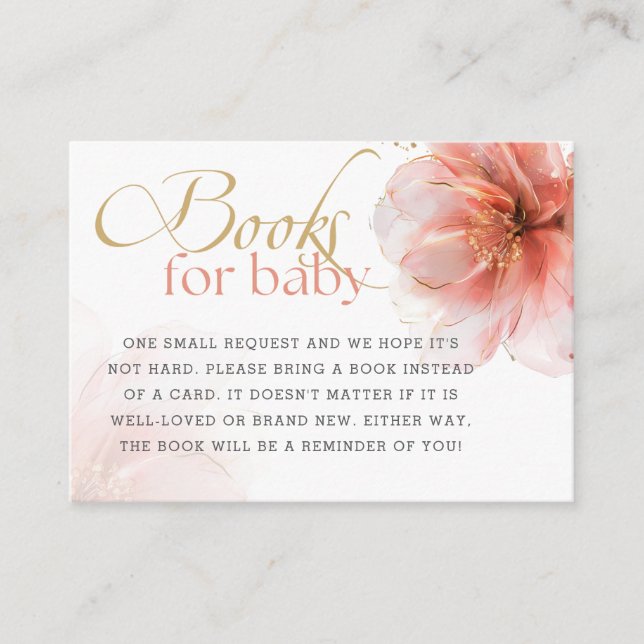 It's a Girl Pink Gold Floral Book Request Enclosure Card (Front)