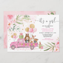 It's a Girl! Pink Gold Floral Woodland Baby Shower Invitation