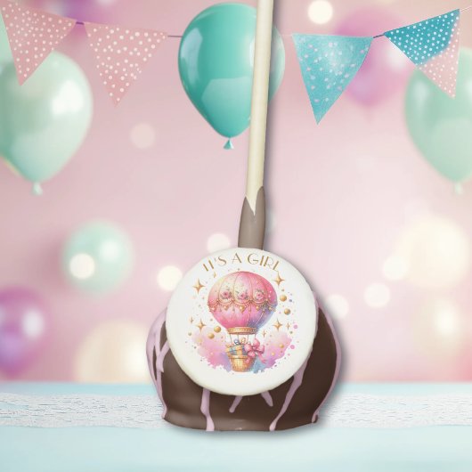 It's a Girl Pink Gold Hot Air Balloons Baby Shower Cake Pops