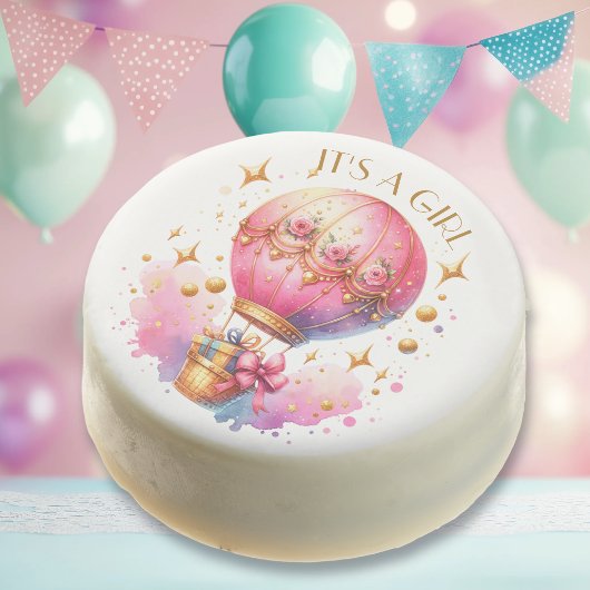 It's a Girl Pink Gold Hot Air Balloons Baby Shower Chocolate Covered Oreo