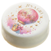 It's a Girl Pink Gold Hot Air Balloons Baby Shower Chocolate Covered Oreo (Angled)