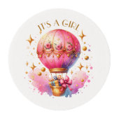 It's a Girl Pink Gold Hot Air Balloons Baby Shower Edible Frosting Rounds (Front)
