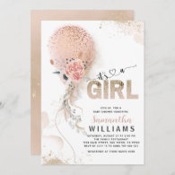 It's a Girl Pink Gold Pampas Balloon Baby Shower Invitation