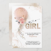 It's a Girl Pink Gold Pampas Balloon Baby Shower Invitation