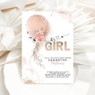 It's a Girl Pink Gold Pampas Balloon Baby Shower Invitation