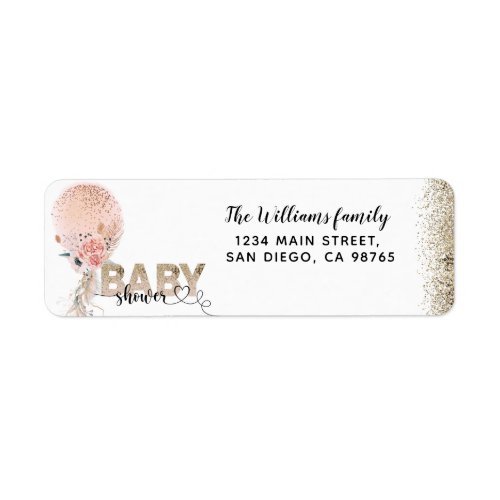 Its a Girl Pink Gold Pampas Balloon Baby Shower Label