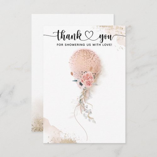 Its a Girl Pink Gold Pampas Balloon Baby Shower Thank You Card