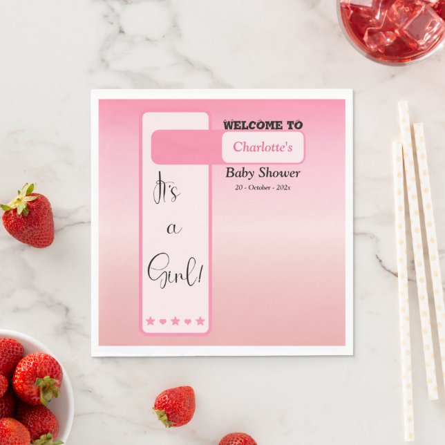It's A Girl! Pink Gradient Cute Baby Shower Napkins
