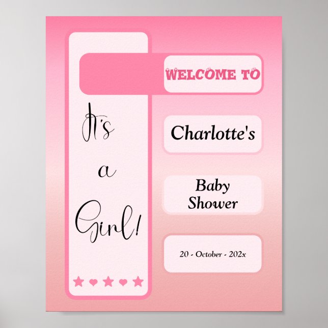 It's A Girl! Pink Gradient Cute Baby Shower Poster (Front)