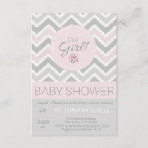 It's a Girl Pink/Grey Chevron Baby Shower Invitation