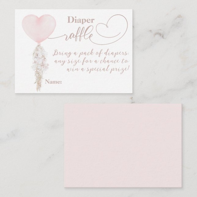 It's a Girl Pink Heart Balloon Baby Shower diaper Enclosure Card (Front/Back)