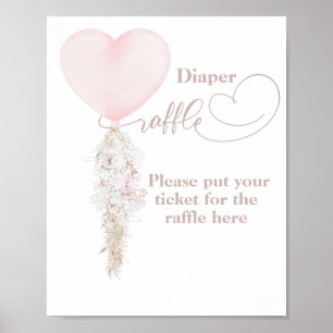 It's a Girl Pink Heart Balloon Baby Shower diaper Poster