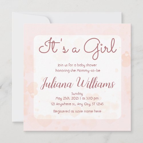 Its a Girl Pink Heart Balloon Baby Shower  Invitation