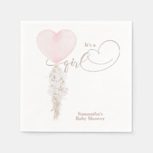 It's a Girl Pink Heart Balloon Baby Shower Napkins