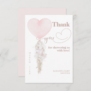 It's a Girl Pink Heart Balloon Baby Shower Thank You Card