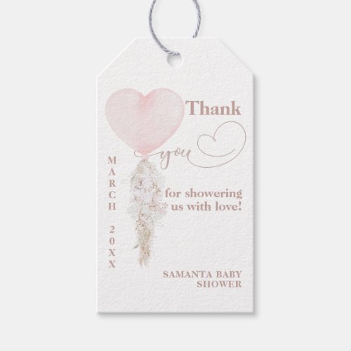 Its a Girl Pink Heart Balloon Baby Shower Thanks Gift Tags