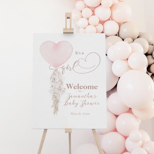 Its a Girl Pink Heart Balloon Baby Shower welcome Foam Board