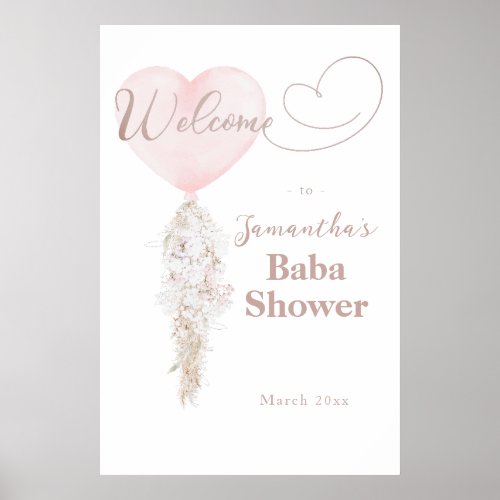 Its a Girl Pink Heart Balloon Baby Shower welcome Poster