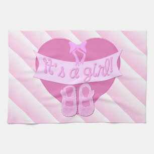 It's a girl Pink Heart Bow Shoes Baby Girl Shower Kitchen Towel