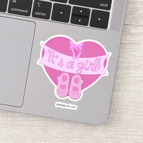 Its a girl Pink Heart Bow Shoes Baby Girl Shower Sticker