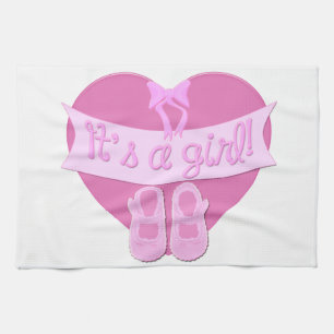 It's a girl Pink Heart Bow Shoes Baby Girl Shower Towel