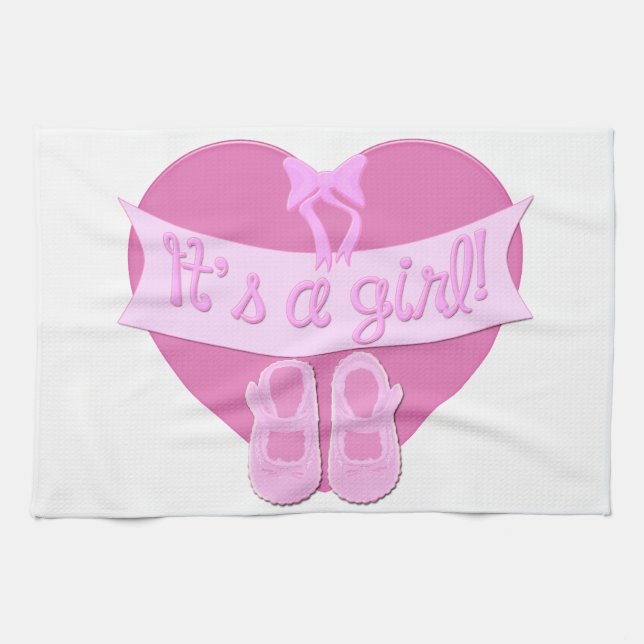 It's a girl Pink Heart Bow Shoes Baby Girl Shower Towel (Horizontal)