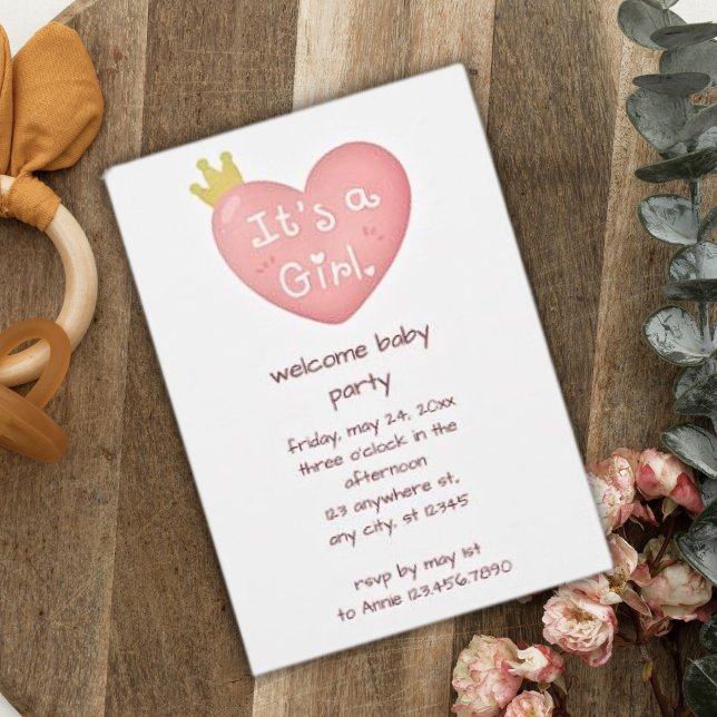 Its A Girl Pink Heart Princess Baby Shower Invitation (Creator Uploaded)