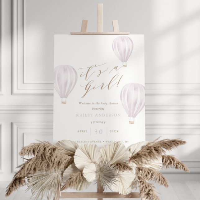 It's a Girl – Pink Hot Air Balloon Baby Shower Foam Board (Creator Uploaded)