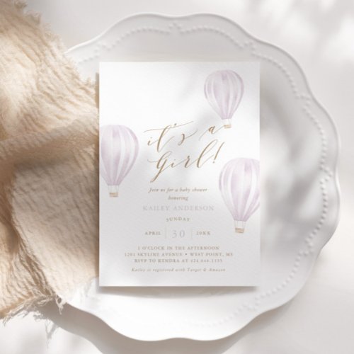 Its a Girl  Pink Hot Air Balloon Baby Shower Invitation