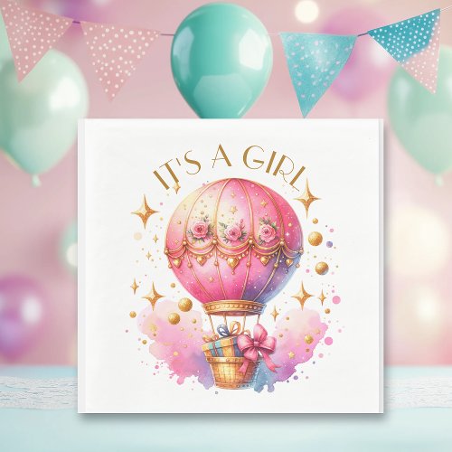 Its a Girl  Pink Hot Air Balloon Baby Shower Napkins