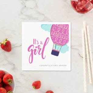 It's a Girl Pink Hot Air Balloon Baby Shower Napkins
