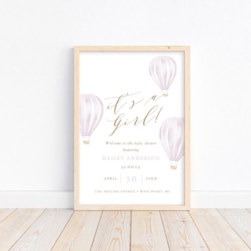 Its a Girl  Pink Hot Air Balloon Baby Shower Poster