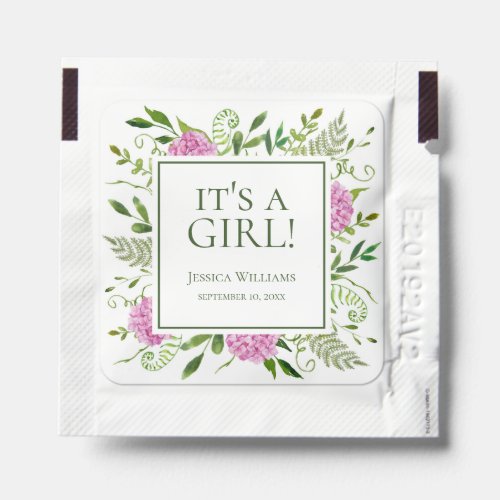 Its A Girl Pink Hydrangeas Floral Baby Shower Hand Sanitizer Packet