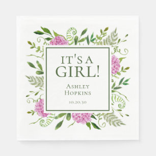 It's A Girl Pink Hydrangeas Girl Baby Shower Napkins