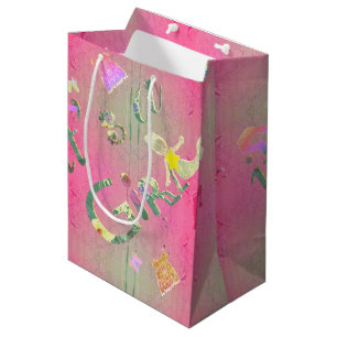 "It's a girl" Pink Illustrated Floral Font Medium Gift Bag