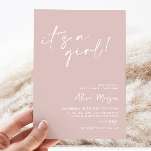 Its a Girl Pink Minimal Baby Shower Invitation